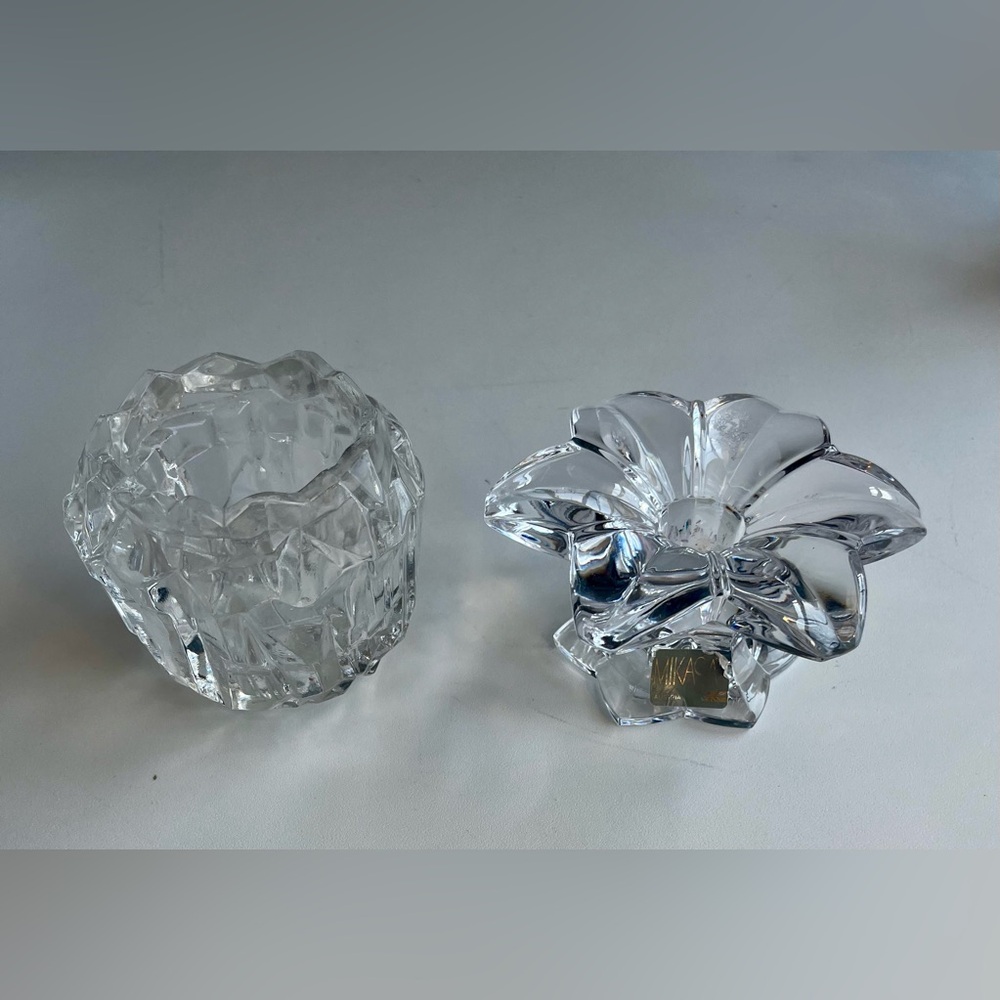 Vintage Mikasa Clear Crystal Votive Candle Holders - Set of 2 Ice Cube Flower